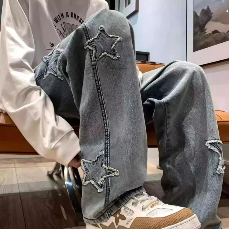 Unisex Stars Patchwork Jeans