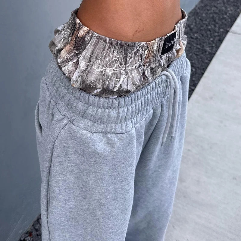 Double Waisted Embroidered Camouflage Sweatpants