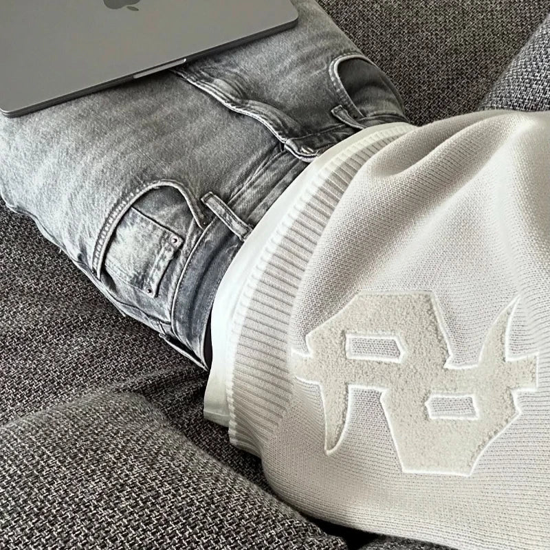 Grey Unisex Dollar Gothic Embroidery Pullover