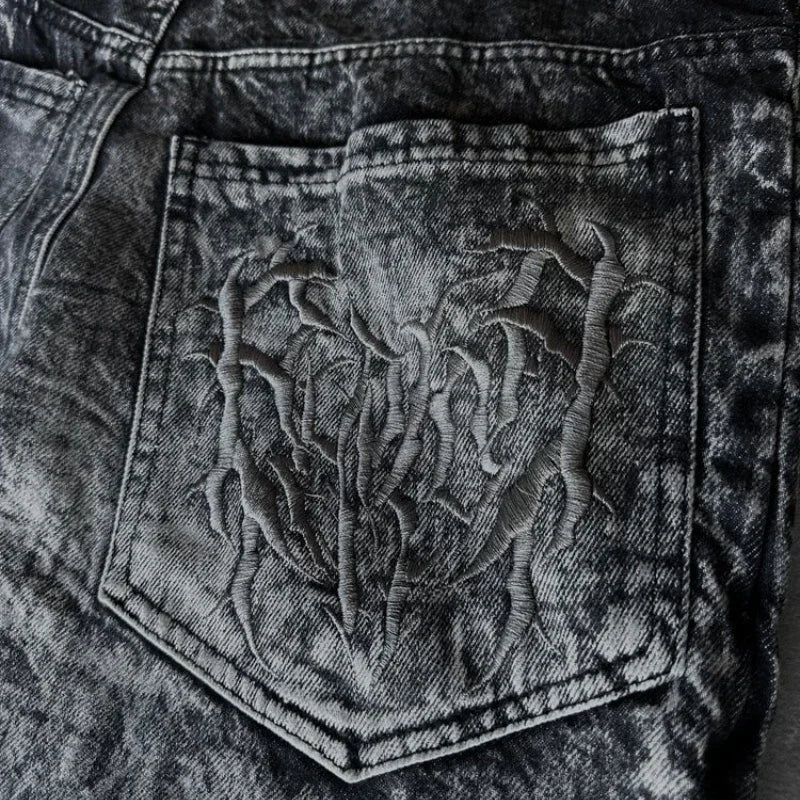 Unisex Baggy vintage Splicing embroidery Pattern jeans