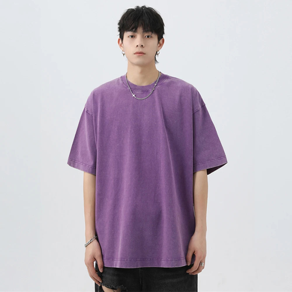 Unisex Japanese Korean Style Stir Fried Snowflake Washed T-Shirts