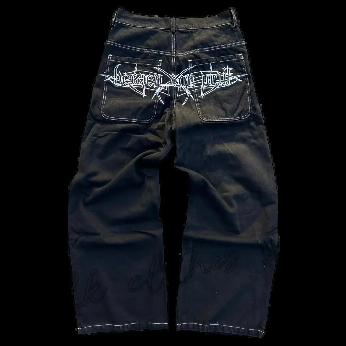 Unisex Skull Embroidery Washed Baggy Denim Jeans