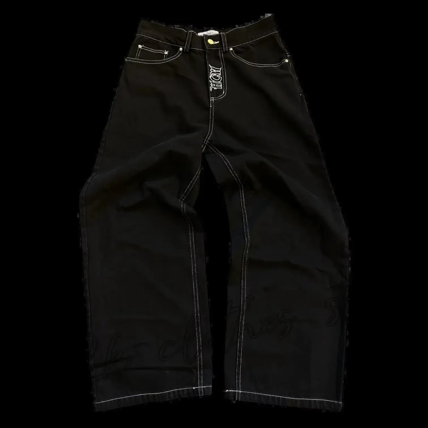 Unisex Skull Embroidery Washed Baggy Denim Jeans