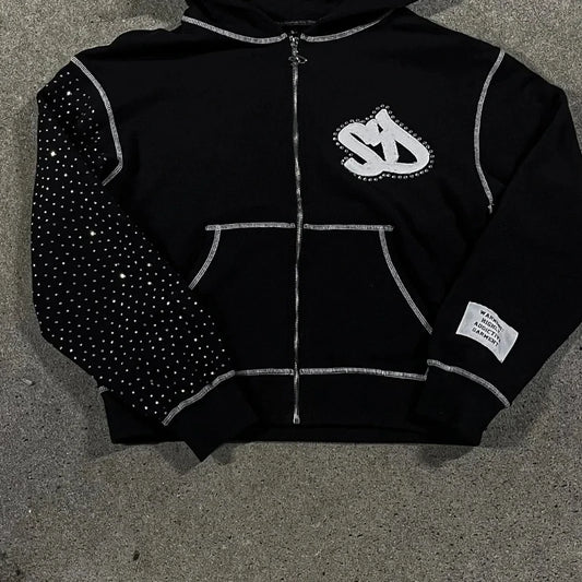 Streetwear Retro Men Embroidery Zip Up