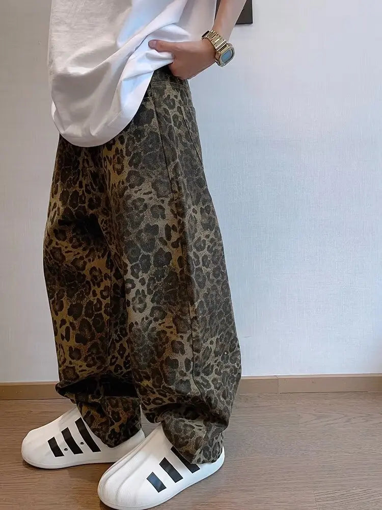 Unisex Tan Leopard Jeans