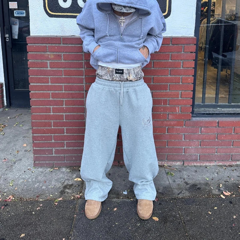 Double Waisted Embroidered Camouflage Sweatpants