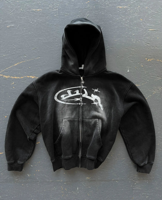 Vintage Fashion Print Zip Up Hoodie