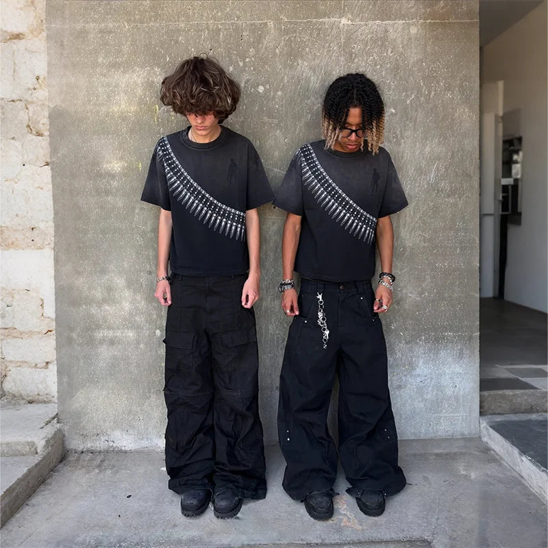 Unisex Washed Bullet Belt Oversized T-shirt