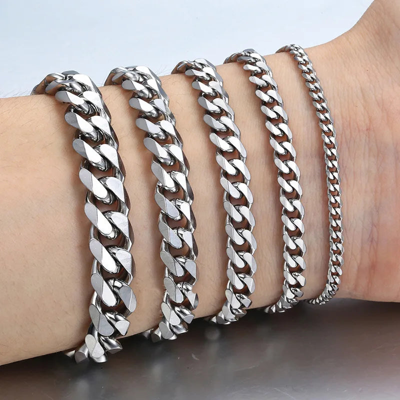 Unisex Cuban Chain Bracelet Classic Stainless Steel 3/5/7/9mm