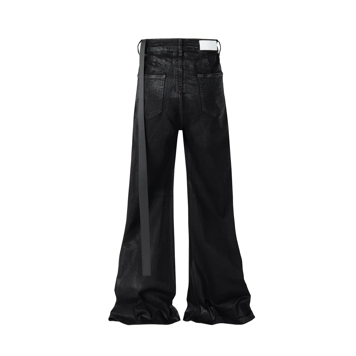 Unisex Stacked Black Wax Leather Strecth Jeans
