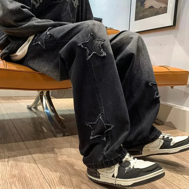 Unisex Stars Patchwork Jeans