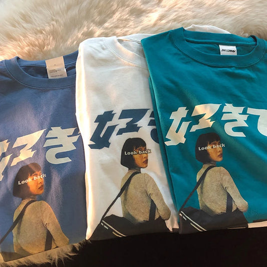 Unisex Girl Japanese Kanji Print Tshirt