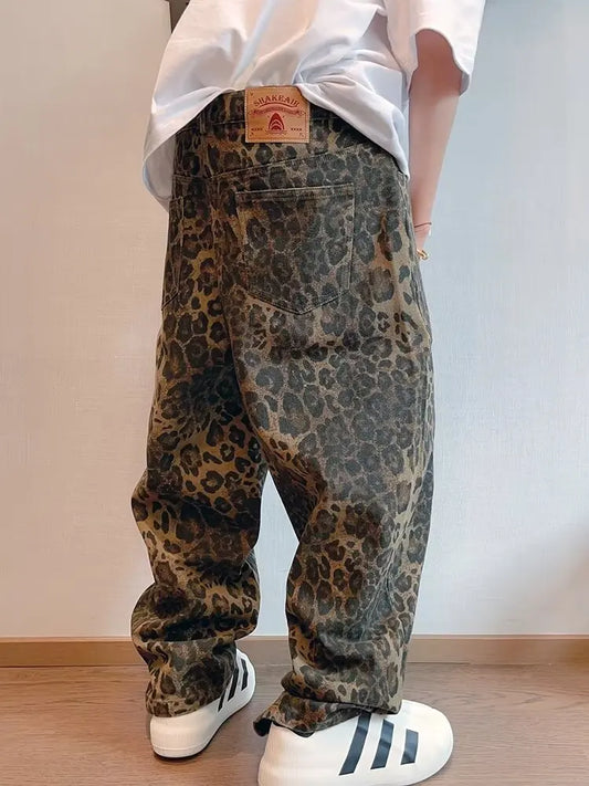 Unisex Tan Leopard Jeans