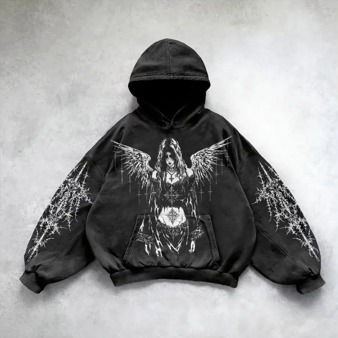 Vintage Fashion Print Zip Up Hoodie