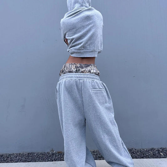 Double Waisted Embroidered Camouflage Sweatpants