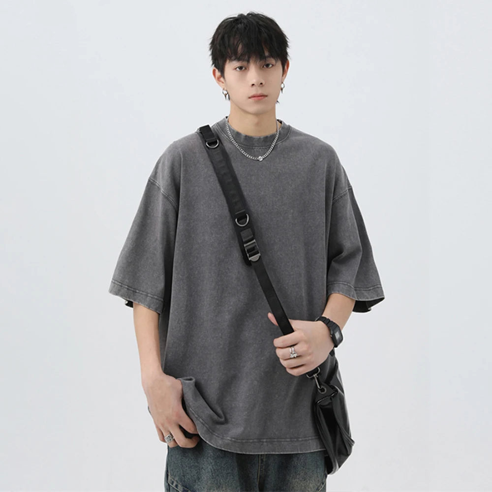 Unisex Japanese Korean Style Stir Fried Snowflake Washed T-Shirts