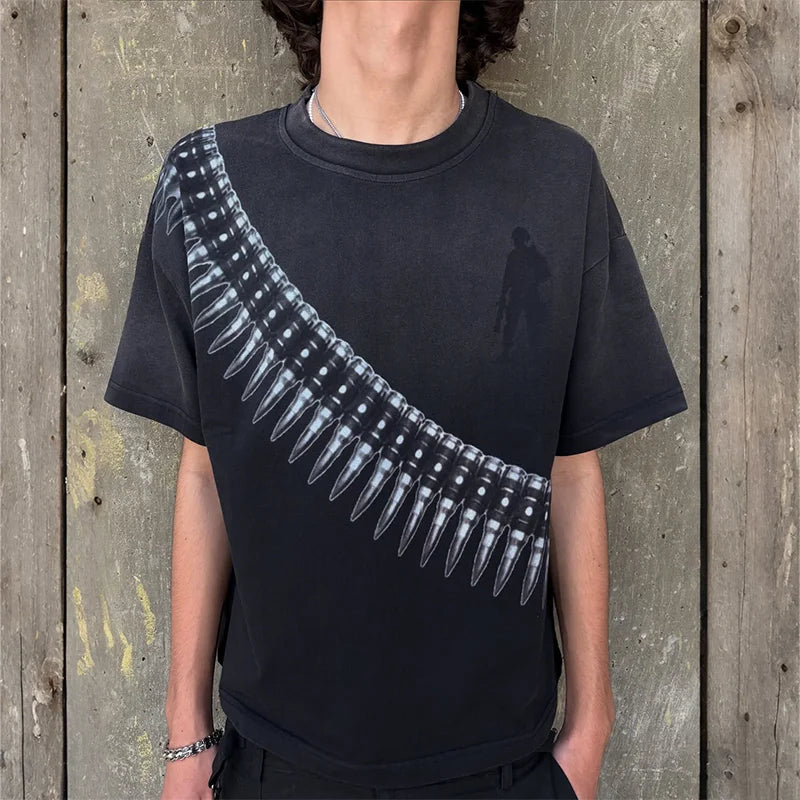 Unisex Washed Bullet Belt Oversized T-shirt