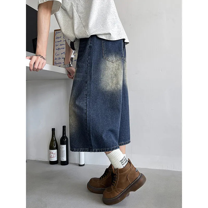 Loose Fit Cropped Jeans With Elastic Drawstring