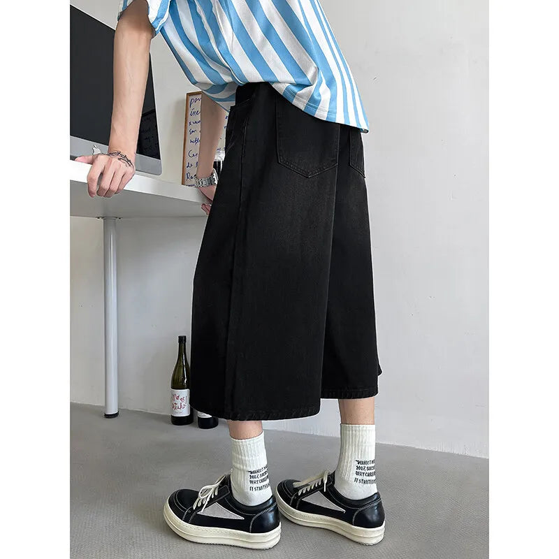 Loose Fit Cropped Jeans With Elastic Drawstring