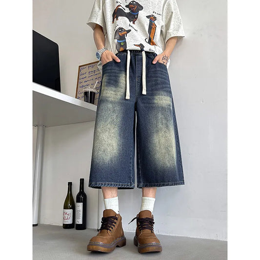 Loose Fit Cropped Jeans With Elastic Drawstring
