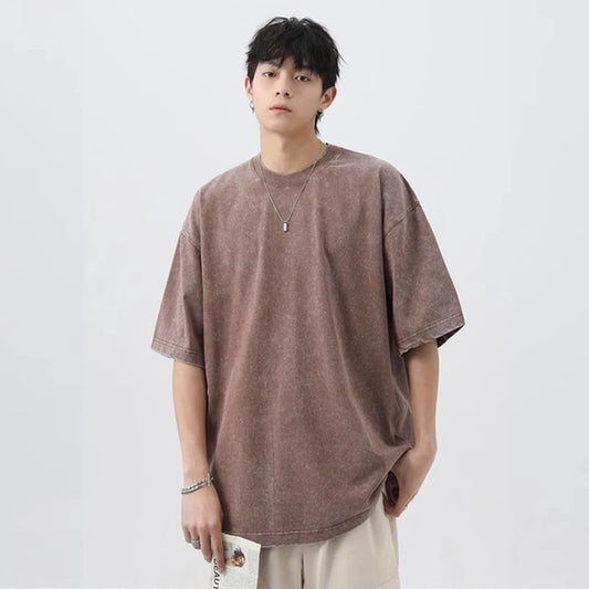 Unisex Japanese Korean Style Stir Fried Snowflake Washed T-Shirts