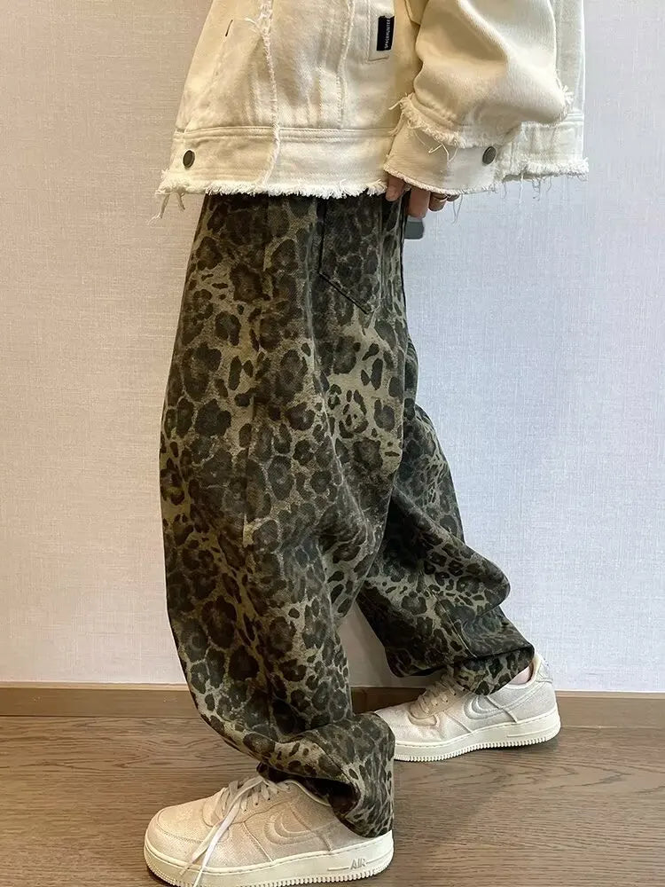 Unisex Tan Leopard Jeans