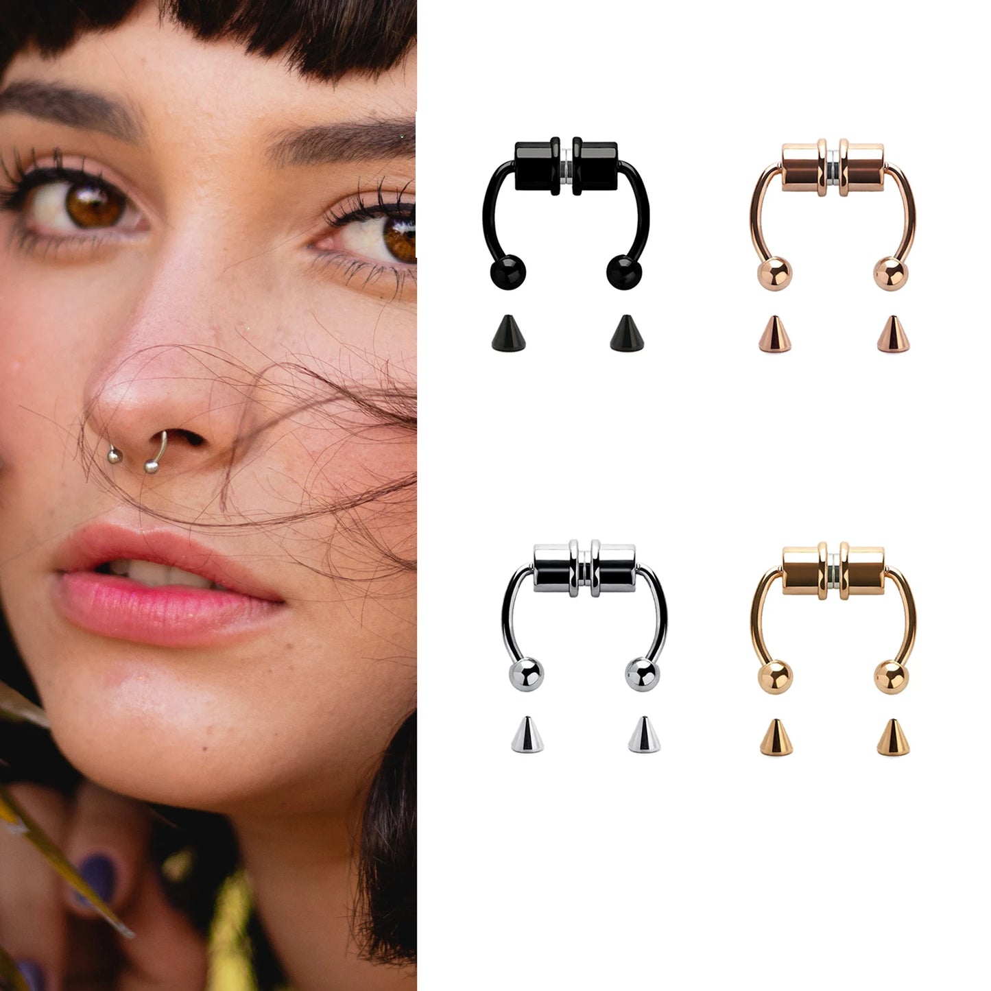 1/4pcs Unisex Magnetic stainless steel Nose Rings