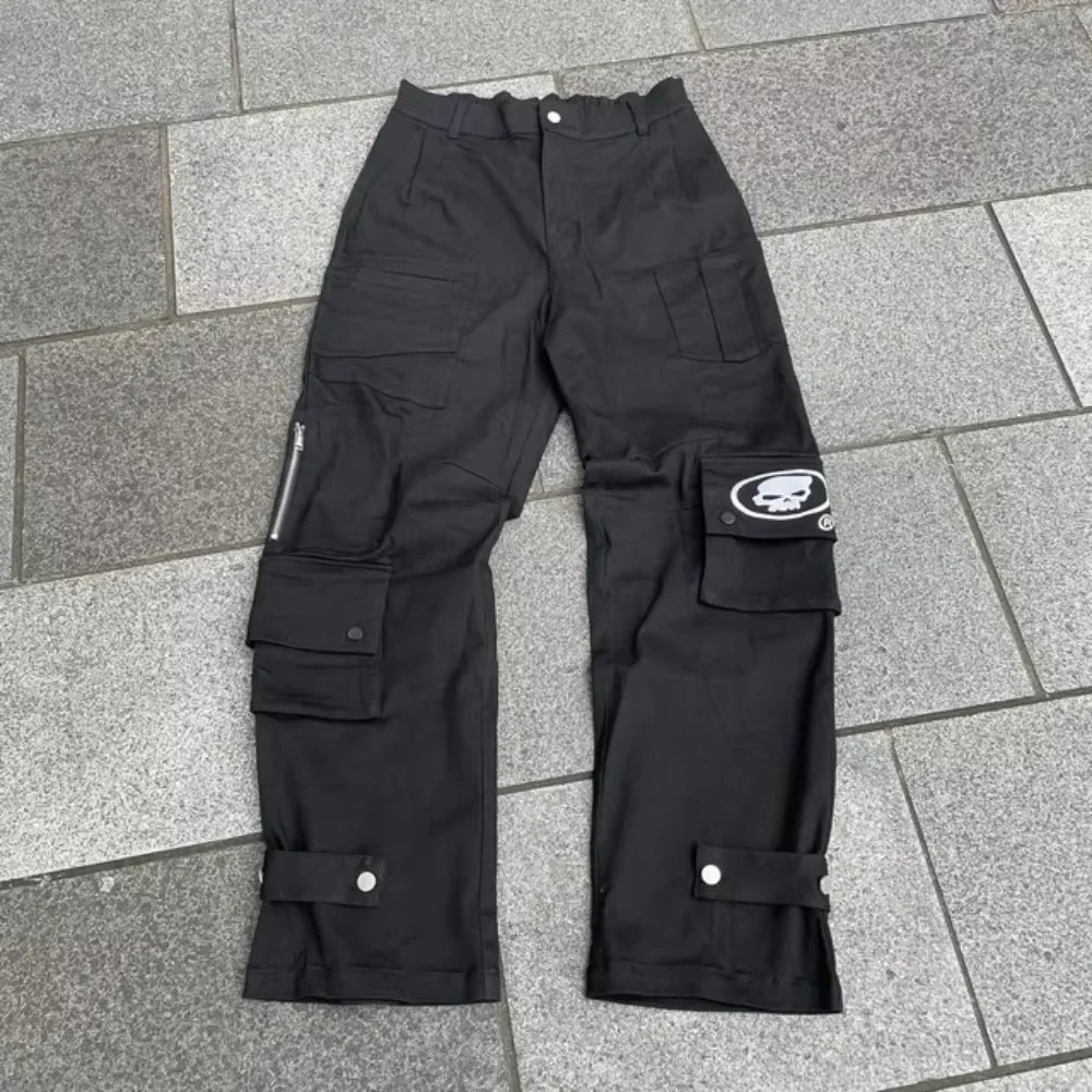 Unisex Skull Embroidery Washed Baggy Denim Jeans