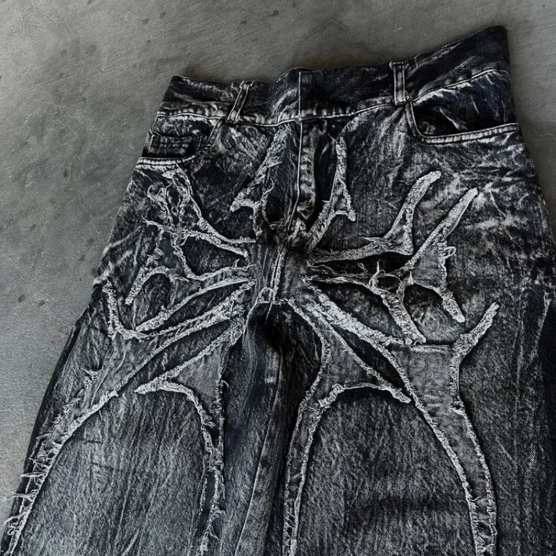 Unisex Baggy vintage Splicing embroidery Pattern jeans
