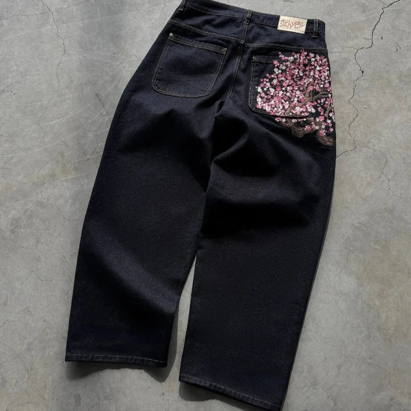 Y2K Oversized Cherry Blossom Jeans