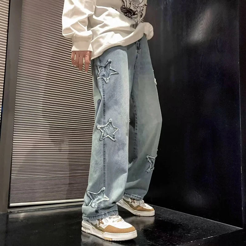 Unisex Stars Patchwork Jeans