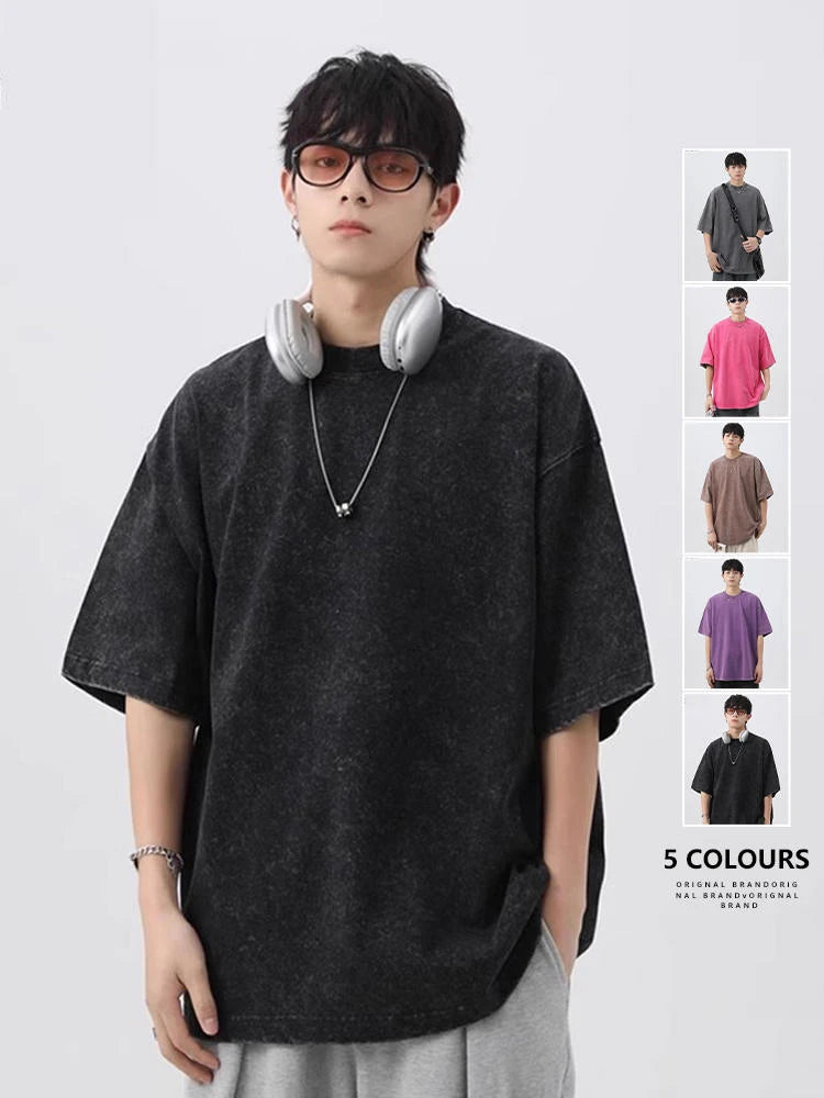 Unisex Japanese Korean Style Stir Fried Snowflake Washed T-Shirts