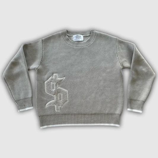 Grey Unisex Dollar Gothic Embroidery Pullover