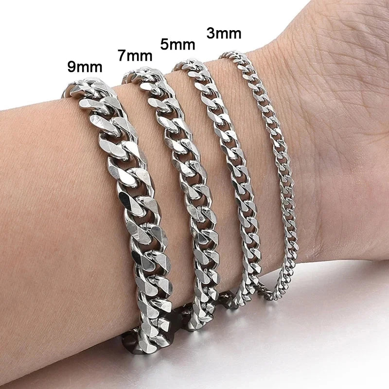 Unisex Cuban Chain Bracelet Classic Stainless Steel 3/5/7/9mm