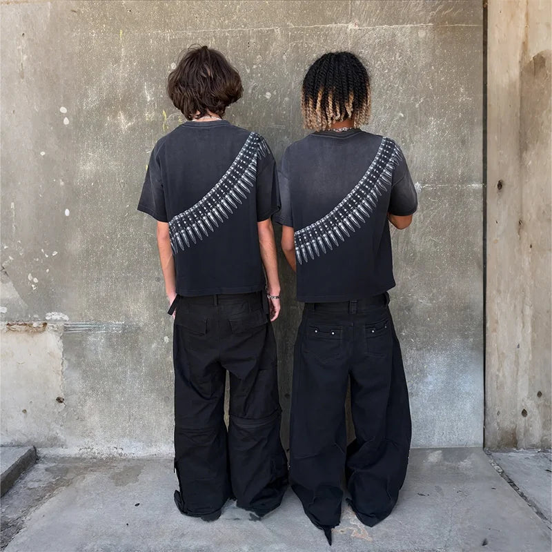 Unisex Washed Bullet Belt Oversized T-shirt