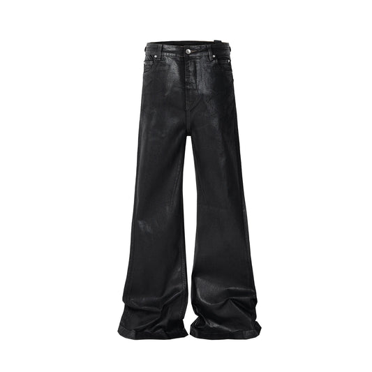 Unisex Stacked Black Wax Leather Strecth Jeans