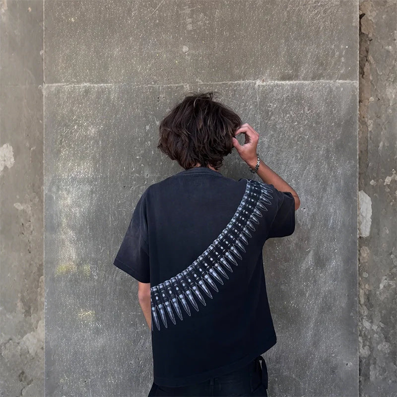 Unisex Washed Bullet Belt Oversized T-shirt