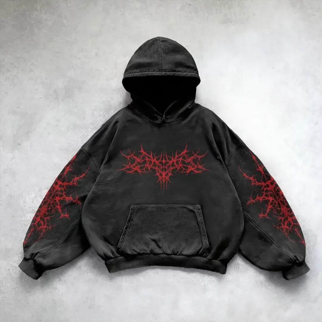 Vintage Fashion Print Zip Up Hoodie