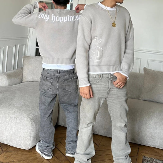 Grey Unisex Dollar Gothic Embroidery Pullover