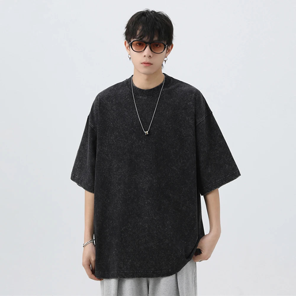 Unisex Japanese Korean Style Stir Fried Snowflake Washed T-Shirts