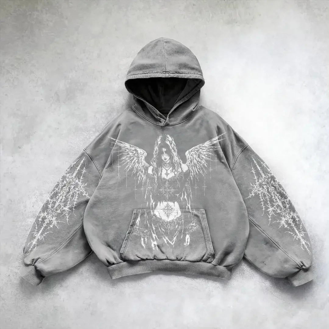Vintage Fashion Print Zip Up Hoodie
