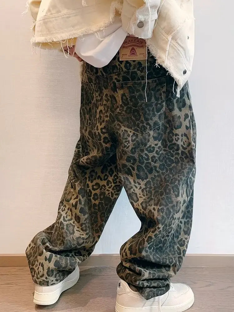 Unisex Tan Leopard Jeans