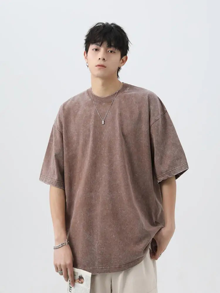 Unisex Japanese Korean Style Stir Fried Snowflake Washed T-Shirts