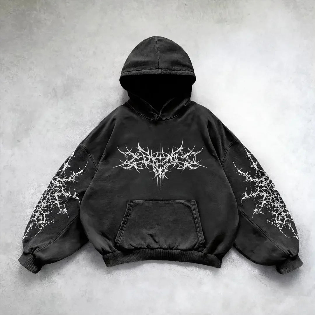 Vintage Fashion Print Zip Up Hoodie