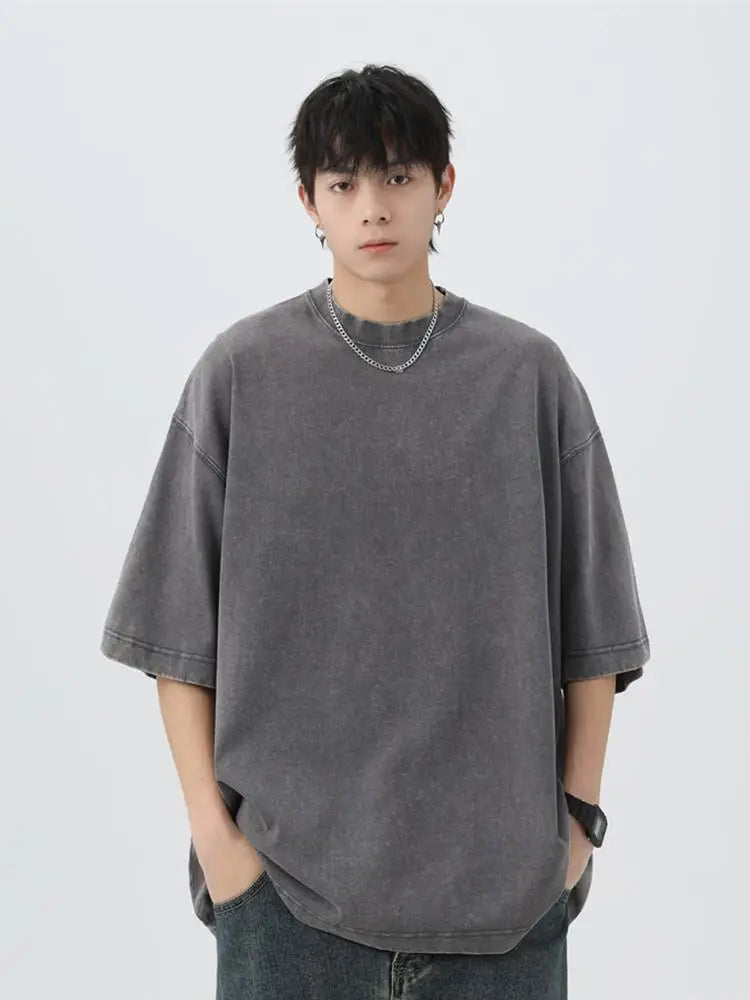 Unisex Japanese Korean Style Stir Fried Snowflake Washed T-Shirts