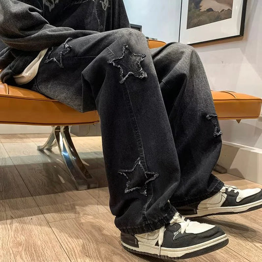 Unisex Stars Patchwork Jeans