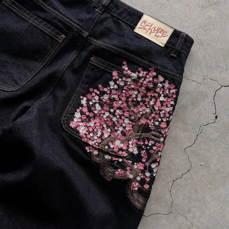 Y2K Oversized Cherry Blossom Jeans