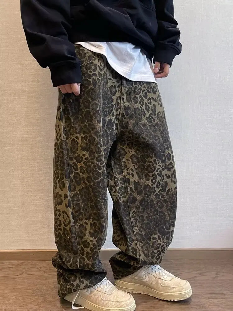 Unisex Tan Leopard Jeans