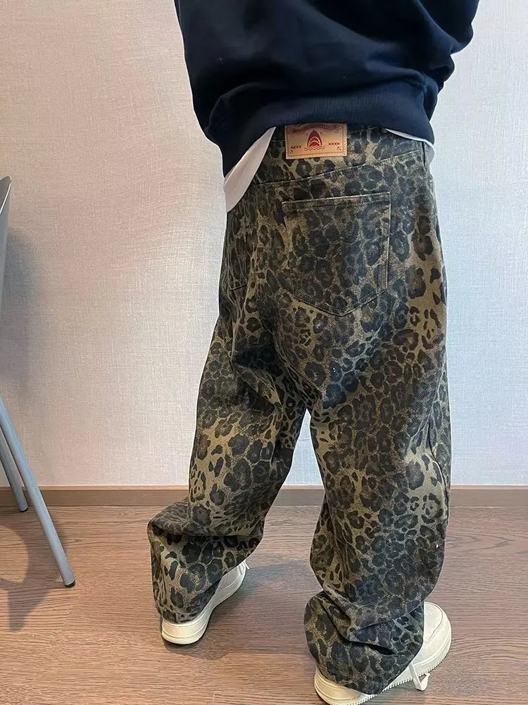 Unisex Tan Leopard Jeans