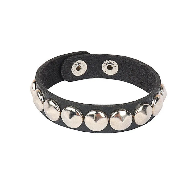 Punk Bracelet for Men Women - Goth Black Leather Wristband with Metal Spike Studded- Spike Rivets Cuff Bangle Adjustable